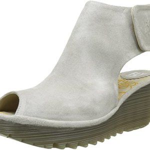 Womens Fly London Yone Peep Toe Suede Holiday Shoes Summer Wedge Heels